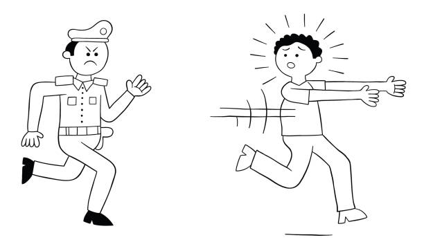 만화 경찰 쫓는 사람, 벡터 일러스트 - prison cartoon vector illustration and painting stock illustrations