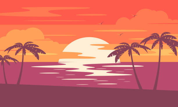 illustrazioni stock, clip art, cartoni animati e icone di tendenza di tramonto - hawaii islands beach landscape usa