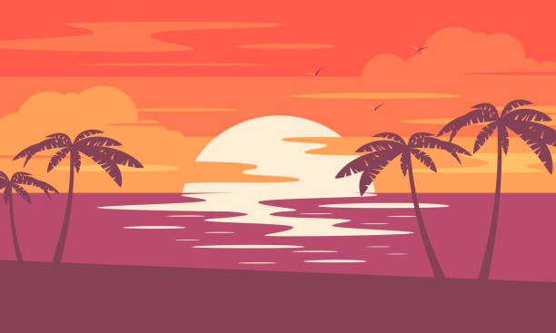 ilustrações, clipart, desenhos animados e ícones de ocaso - hawaii islands beach landscape usa