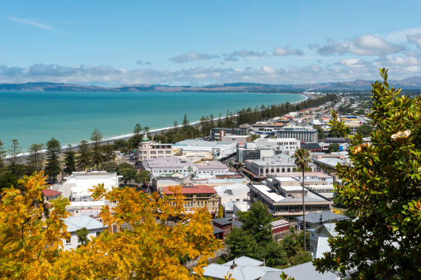 Famous Art Deco buildings in downtown Napier, New Zealand Famous Art Deco buildings in downtown Napier, North Island of New Zealand north island new zealand stock pictures, royalty-free photos & images