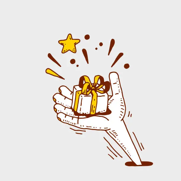 Vector illustration of Hand Holding Small Gift