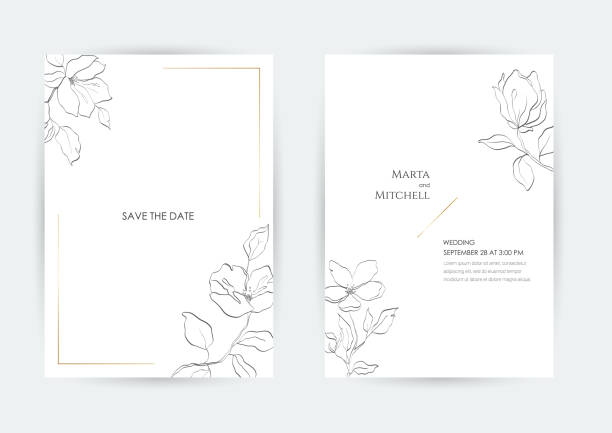 ilustraciones, imágenes clip art, dibujos animados e iconos de stock de invitación de boda minimalista - invitación de boda