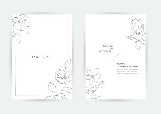 Minimalist wedding invitation Minimalist wedding invitation card template design, golden line art drawing. Good for poster, card, invitation, flyer, cover, banner, placard, brochure and other graphic design. wedding invitation stock illustrations