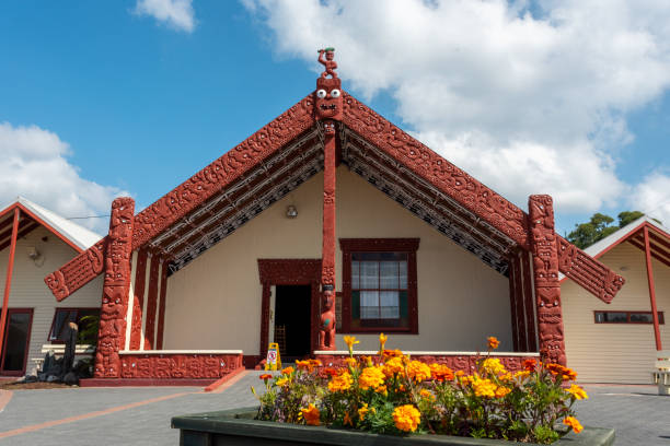 Assembly hall of Whakarewarewa village, New Zealand Assembly hall of Whakarewarewa village, North Island of New Zealand whakarewarewa stock pictures, royalty-free photos & images