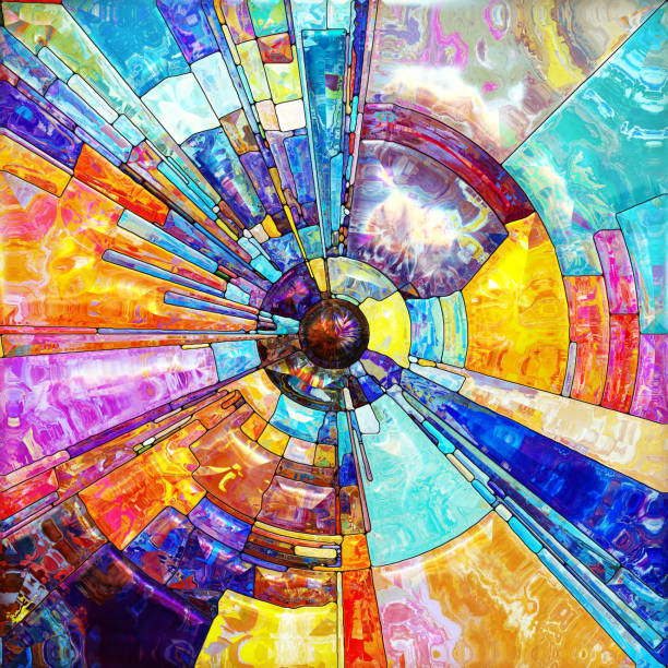 Diversity of Color Glass Radial Glass Design series. Design composed of stained glass colorful, detailed radiating pattern as a metaphor for creativity in life and art coloured glass texture stock illustrations