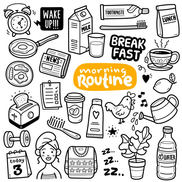 illustrations, cliparts, dessins animés et icônes de morning routine concept doodle illustration - calendrier de lavent