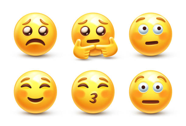Confused emoji faces Shy flushed faces, sad and happy embarrassed emoticons embarrassed stock illustrations