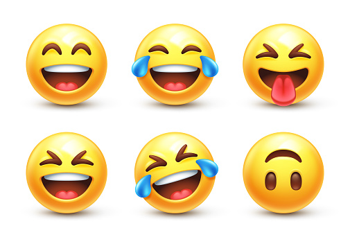 Funny to tears, rolling on the floor laughing (ROFL) and grinning squinting XD emojis vector set