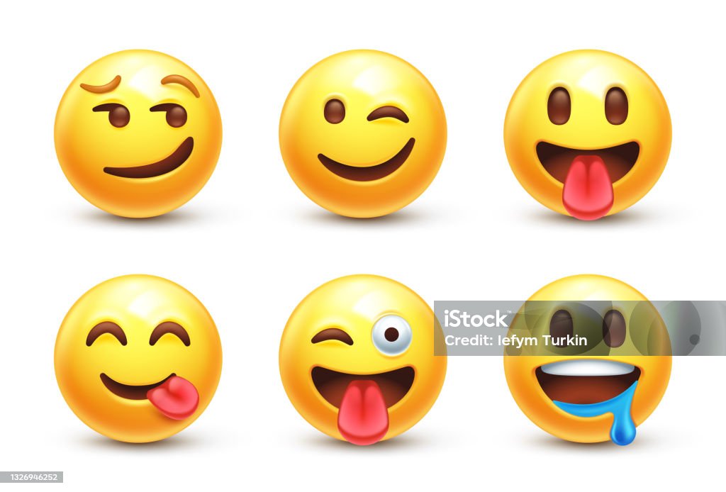 Funny Emoji Faces Stock Illustration - Download Image Now - Emoticon,  Saliva - Bodily Fluid, Sticking Out Tongue - iStock
