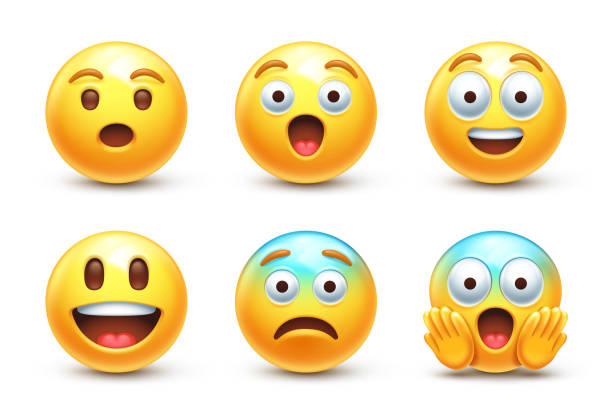 ilustrações de stock, clip art, desenhos animados e ícones de amazed 3d emoji set - surprise