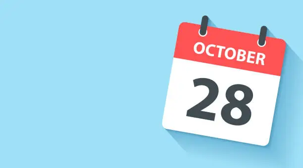 Vector illustration of October 28 - Daily Calendar Icon in flat design style