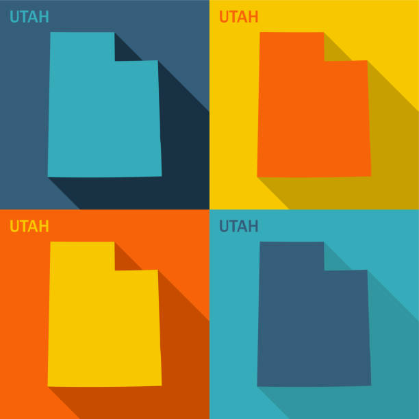 utah flache karte in vier farben erhältlich - map square shape usa global communications stock-grafiken, -clipart, -cartoons und -symbole