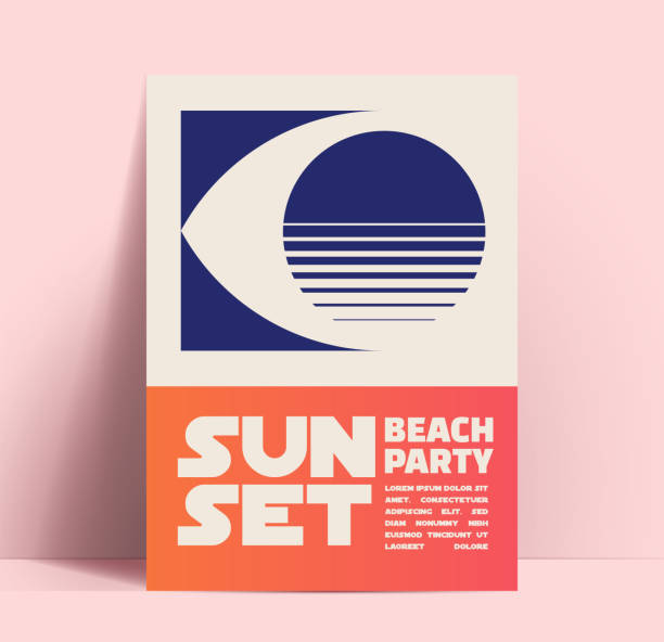 istock Summer sunset beach party minimalist design template with eye with sunset silhouette and typographic composition. Vector illustration 1326956489