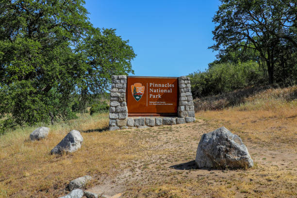 Entrance sign to Pinnacles National Park stock photo