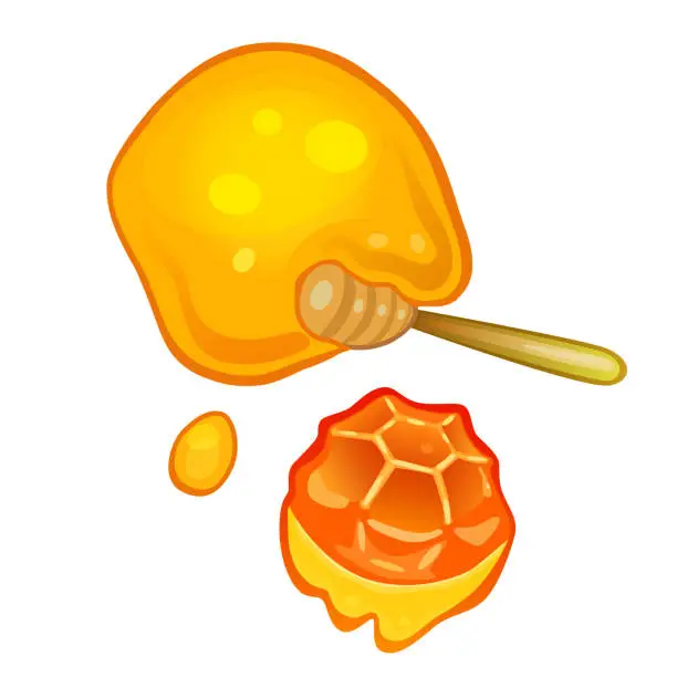 Vector illustration of Dropping Honey From Honeycomb Cute Vector Illustration