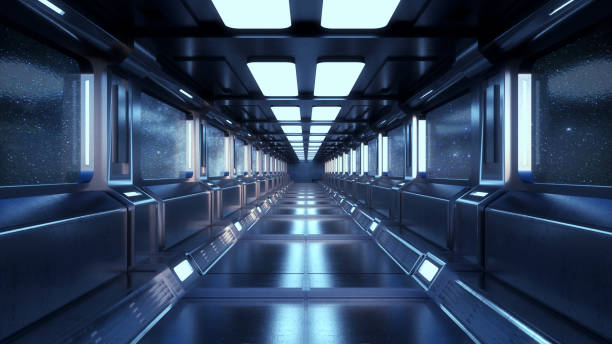 istock 3d render. Futuristic hallway. Concept of modern architecture and interior spaceship 1326963887
