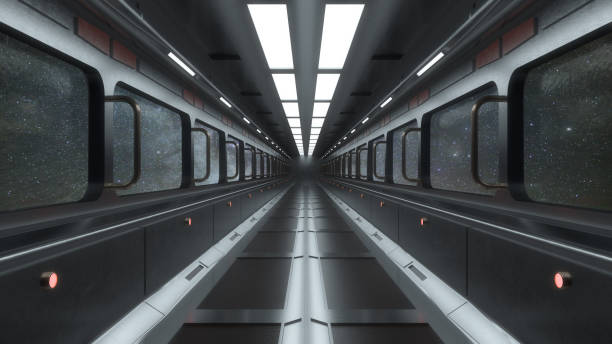 istock 3d render. Futuristic hallway. Concept of modern architecture and interior spaceship 1326963974