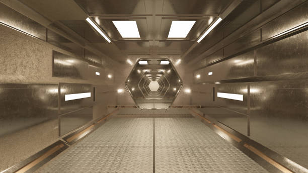 istock 3d render. Futuristic hallway. Concept of modern architecture and interior spaceship 1326964049