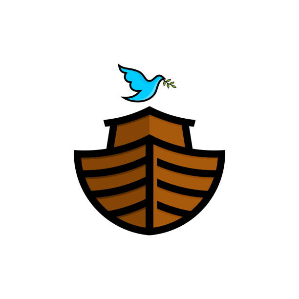 Logo of Noah's Ark. Dove with a branch of olive. Ship to rescue animals and people from the Flood. Biblical illustration. Logo of Noah's Ark. Dove with a branch of olive. Ship to rescue animals and people from the Flood. Biblical illustration. noahs ark stock illustrations