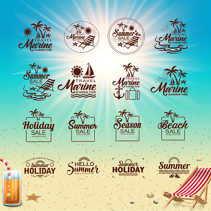 Drawn of vector beach sunny labels. This file of transparent and created by illustrator CS6.