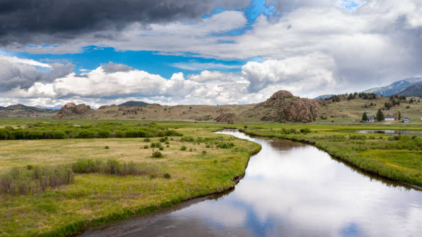 istock Aerial view stream in valley, Colorado, USA 1326974527