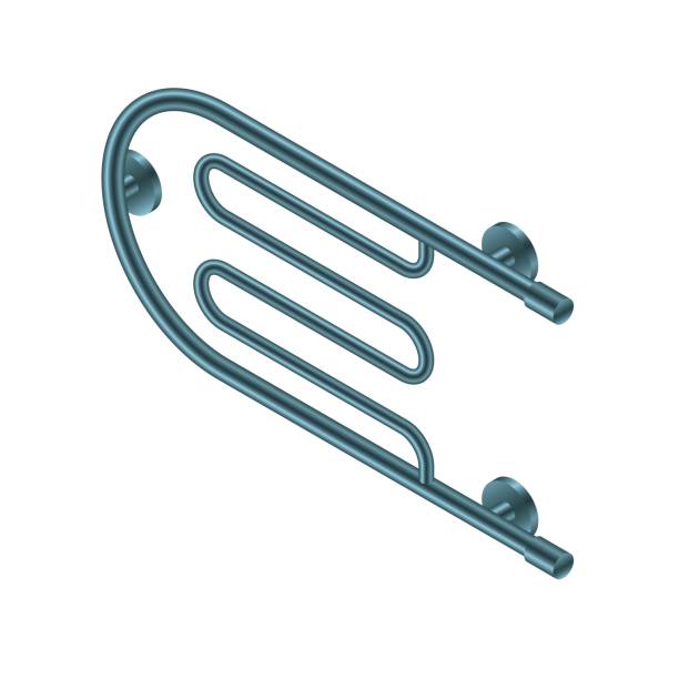 istock Vector illustration heated towel rail isolated on white background. Realistic metal coil pipe icon in flat cartoon style. Modern iron bathroom central heating radiator. Shiny towel rack for bathroom. 1326974734