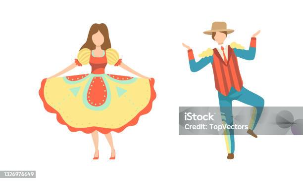 People In Colorful Costumes Dancing At Folklore Party Set Traditional  Brazil June Festival Festa Junina Cartoon Vector Illustration Stock  Illustration - Download Image Now - iStock