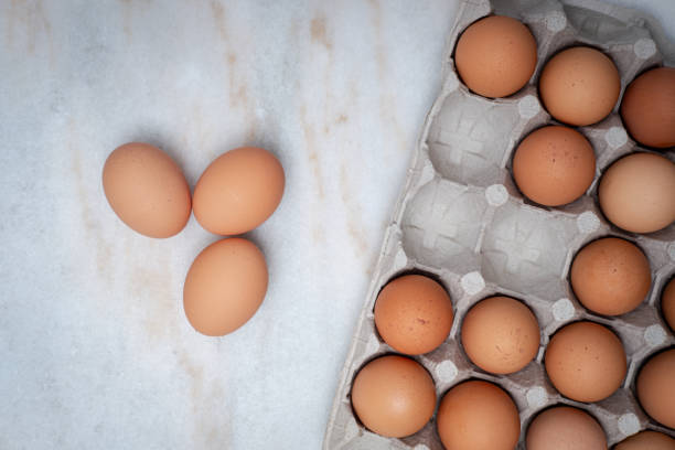 большие коричневые яйца на кондитерской доске - dozen eggs food eggs horizontal стоковые фото и изображения