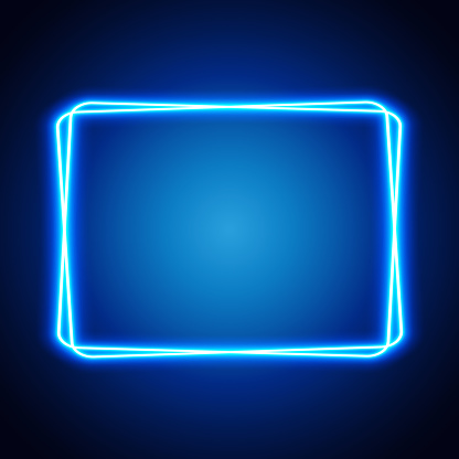 Neon rectangle glowing frame on dark background, vector illustration.