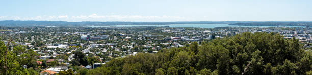 View on Auckland Central Business District from Mount Eden Volcanic Park, New Zealand