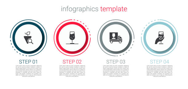 Set Grapes, Wine glass, truck and tasting, degustation. Business infographic template. Vector Set Grapes, Wine glass, truck and tasting, degustation. Business infographic template. Vector. wine shipping stock illustrations