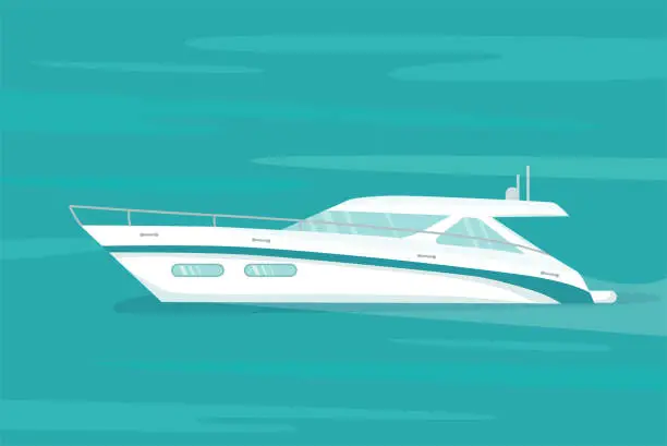 Vector illustration of Modern speed yacht in ocean, sea.