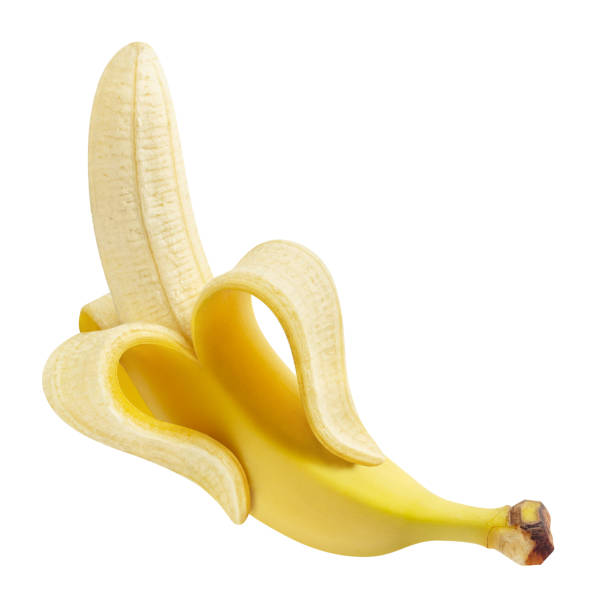 istock Half peeled delicious banana on white 1326983983