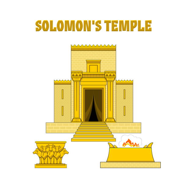 illustrations, cliparts, dessins animés et icônes de temple du roi salomon. en face du temple, il y a un autel et une mer de cuivre debout sur des taureaux. - temple