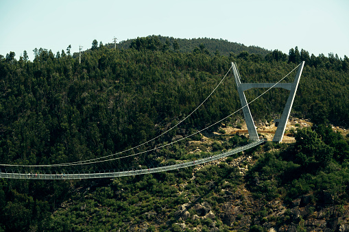 View of the Arouca 516 suspension bridge in the municipality of Arouca, Nord of Portugal.