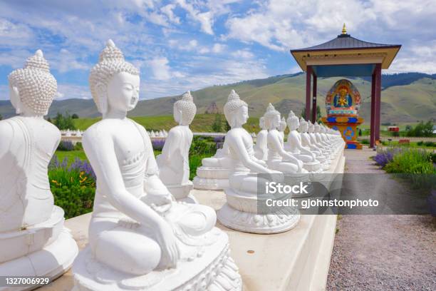 Buddha Statues Near Arlee Montana Stock Photo - Download Image Now - Number 1000, Buddha, Allegory Painting