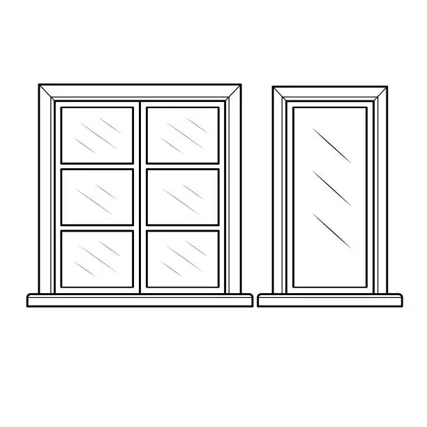 Vector illustration of Black and white cartoon windows For Kids This is a vector illustration for preschool and home training for parents and teachers.
