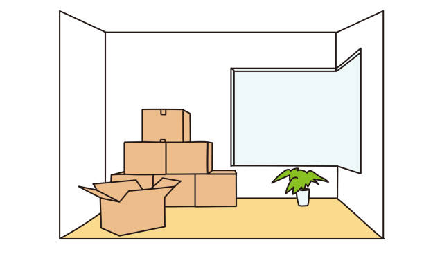 Moving Room With Cardboard Stock Illustration - Download Image Now - Line  Art, Moving House, Arranging - iStock