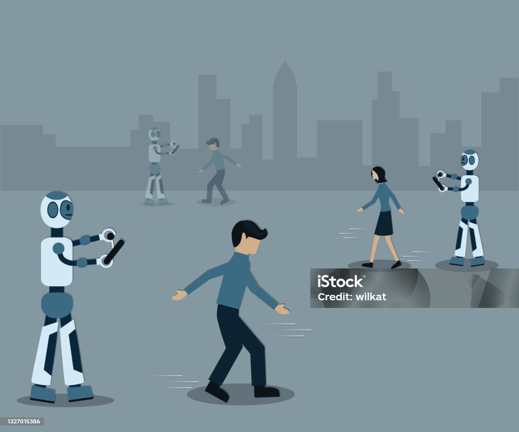 Machine Controlling Human Flat Of Technology Robot Controlling Human With Remote Controller ...