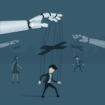 Humans Being Control Flat Of Technology Robot Pulls A Web On Top Of Human To Control Vector ...