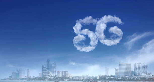 Cloud 5G Concept Sky Background modern wireless network technology stock photo