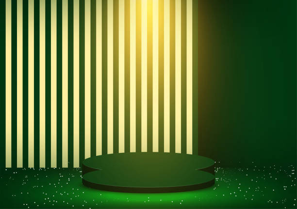 ilustrações de stock, clip art, desenhos animados e ícones de christmas background concept. stage podium decorated with light for show isolated on wall green backdrop. pedestal scene with for product, advertising, show, winner. studio. vector illustration. - abstract backdrop backgrounds christmas