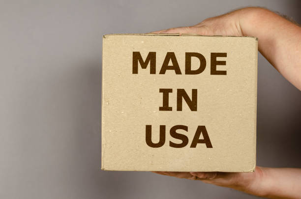 istock A box of American goods on a gray background. 1327023073