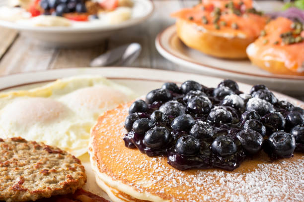 breakfast, blueberry pancakes