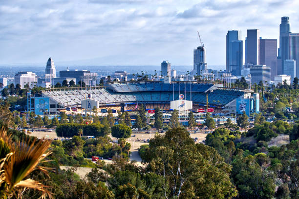 Los Angeles Dodgers baseball stadium viewed from Elysian Park stock photo