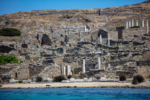 istock Greece. Delos island ancient civilization ruins at seaside Cyclades 1327028666