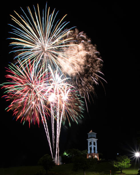 prattville, al 2021 fireworks display - clock tower flash imagens e fotografias de stock