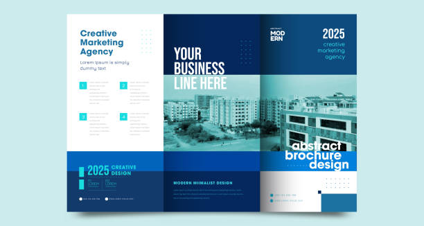 Tri fold brochure design with line shapes, corporate business template for tri fold flyer. Tri fold brochure design with line shapes, corporate business template for tri fold flyer. Creative concept folded flyer or brochure. stock illustration. EPS10 pamphlet stock illustrations