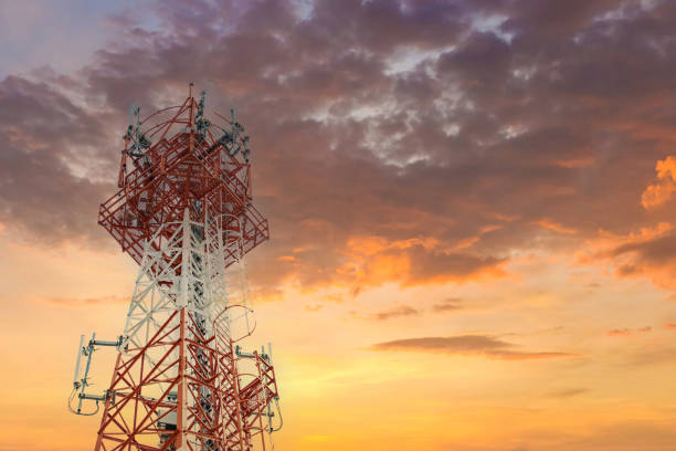 istock communication tower top. Radio antenna Tower , microwave antenna tower on light sky background. wireless technology concept. communication development concept. image for objects and article. 1327041313