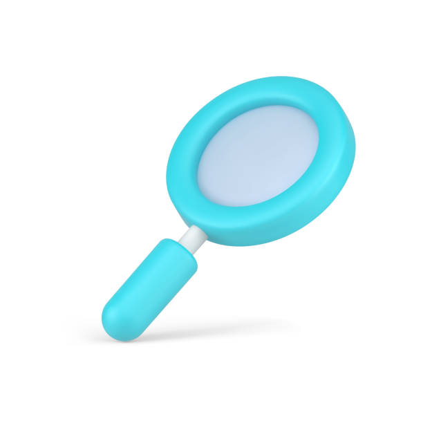 Turquoise 3d magnifier. Volumetric magnifying tool with analytical function for investigations and detective search Turquoise 3d magnifier. Volumetric magnifying tool with analytical function for investigations and detective search. Project analytics and workflow business optimization. Vector 3d realistic icon loupe stock illustrations